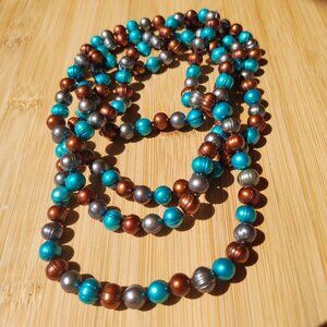 Honora Freshwater Pearl necklace blue brown 53 inches long 925 Sterling Silver